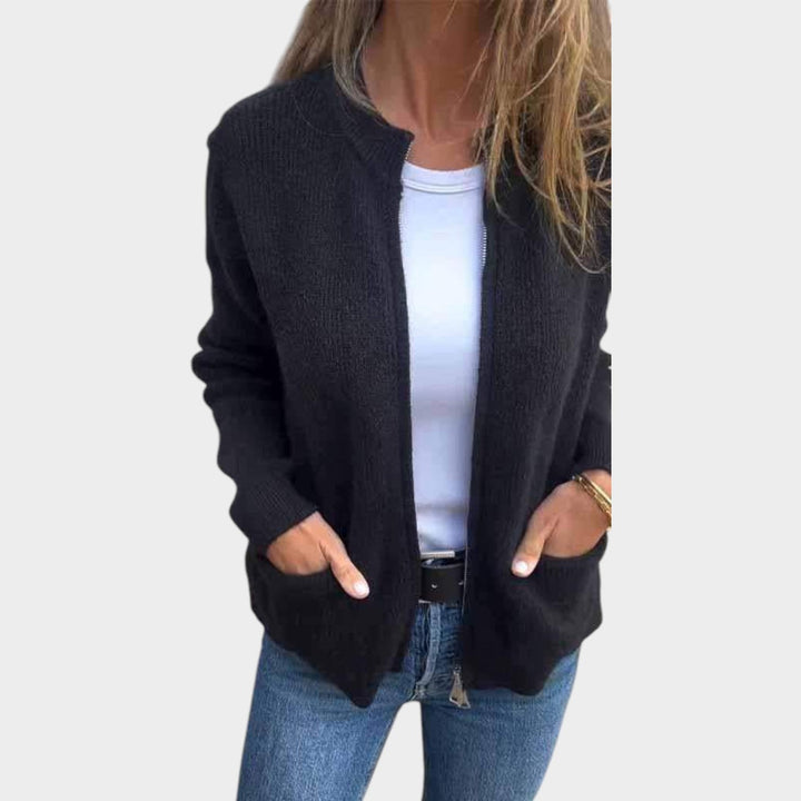 Ribbed Knitted Zip Up Cardigan