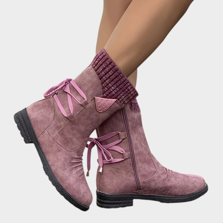 Lace Up Ankle Boots with Side Zip & Comfort Sole