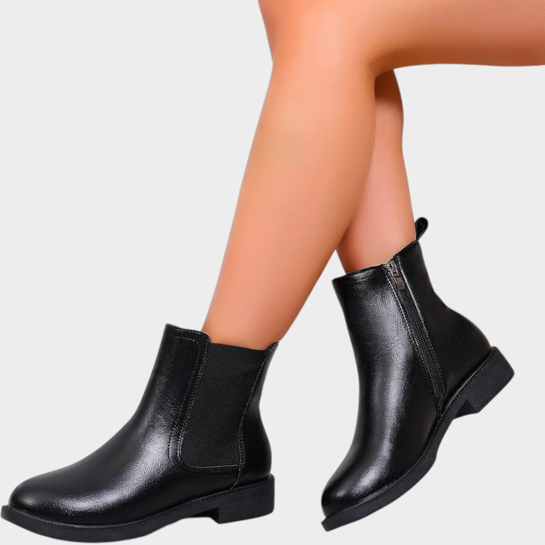 Leather Chelsea Boots with Side Zip & Low Block Heel
