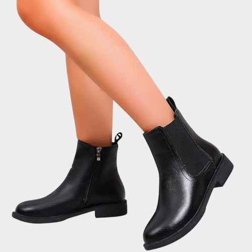 Leather Chelsea Boots with Side Zip & Low Block Heel