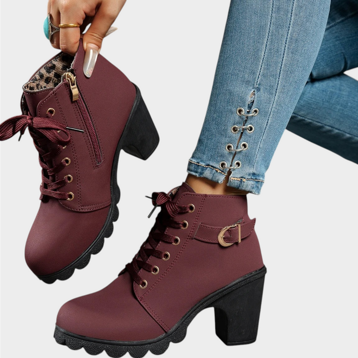 Chunky Block Heel Lace Up Ankle Boots