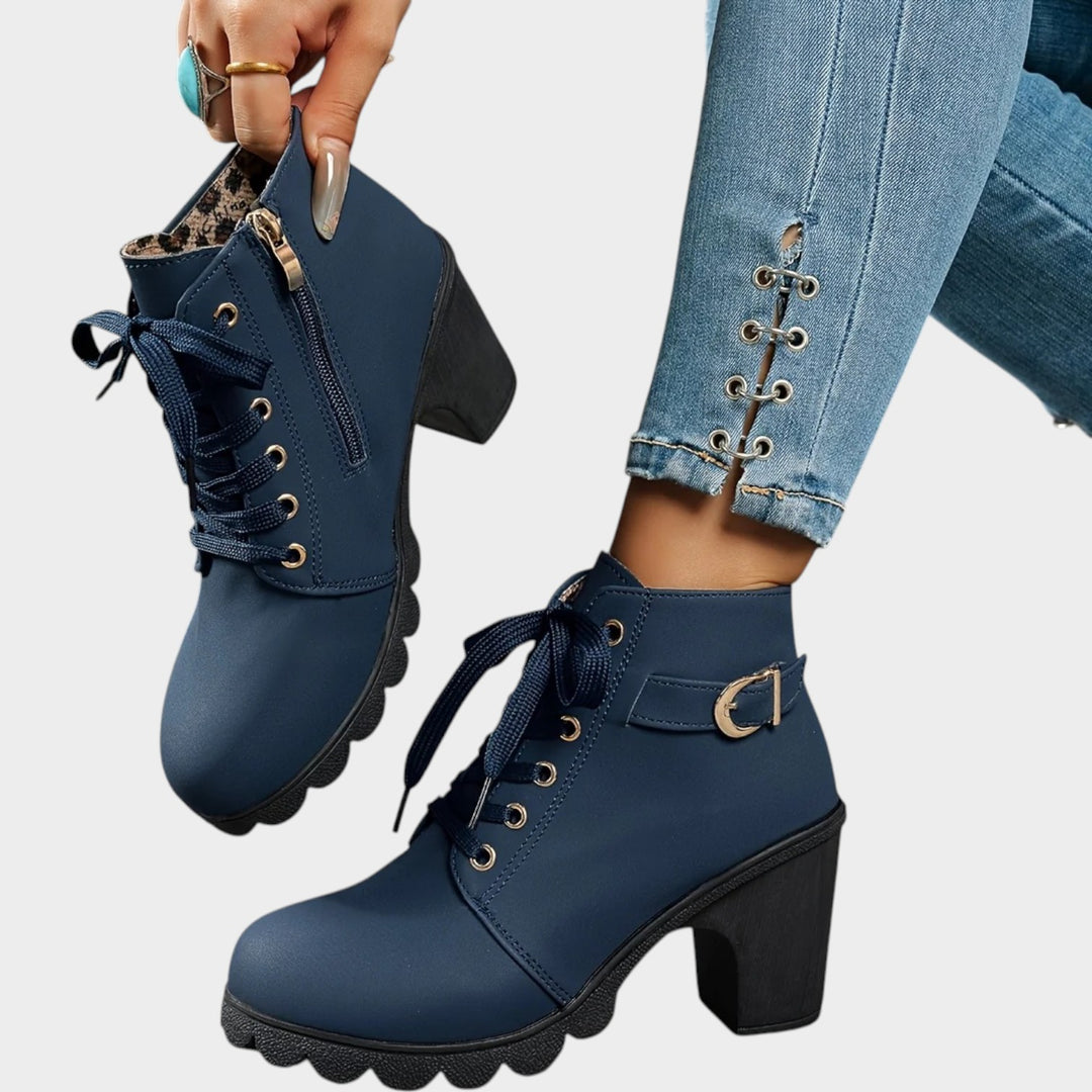 Chunky Block Heel Lace Up Ankle Boots