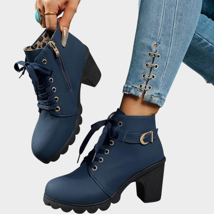 Chunky Block Heel Lace Up Ankle Boots
