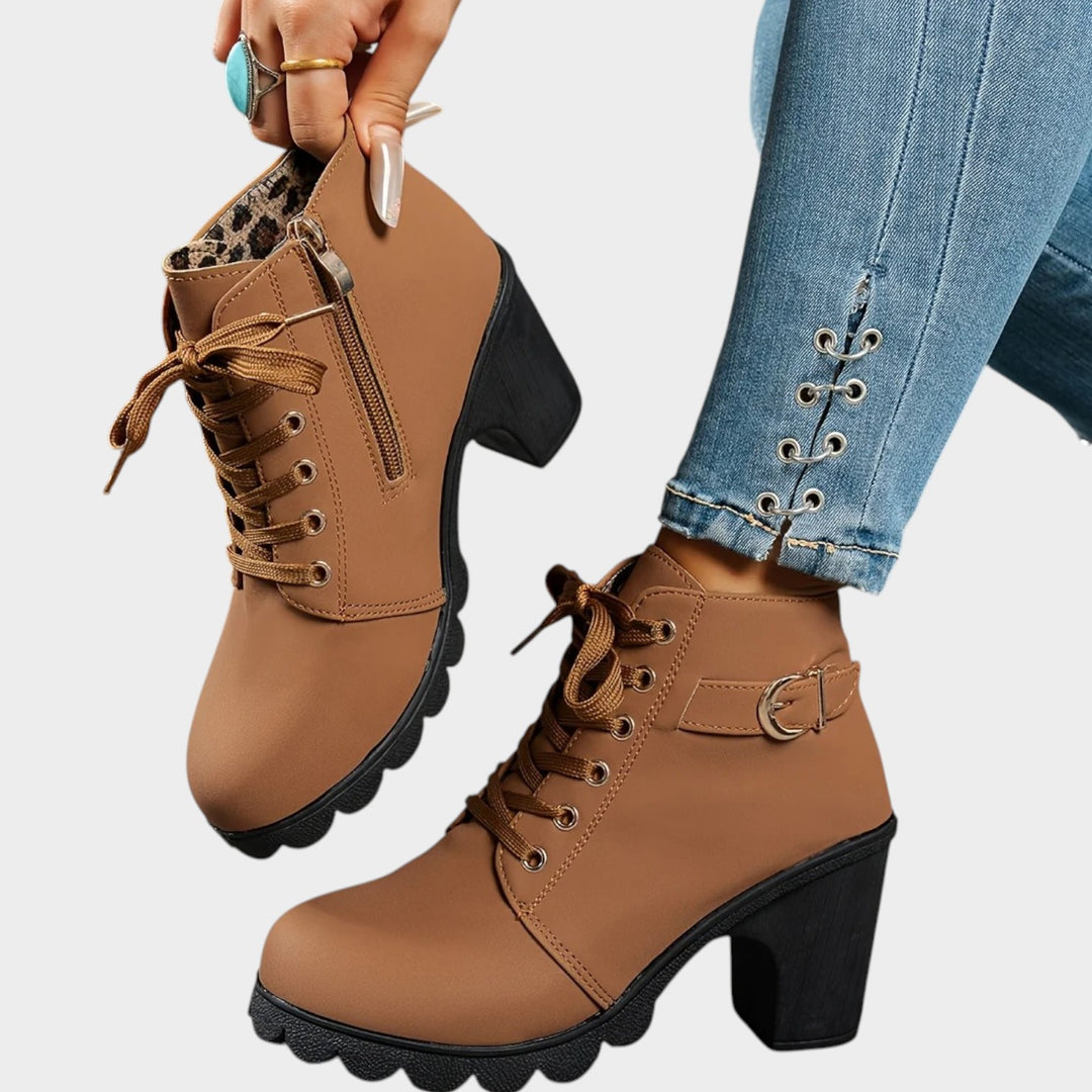 Chunky Block Heel Lace Up Ankle Boots