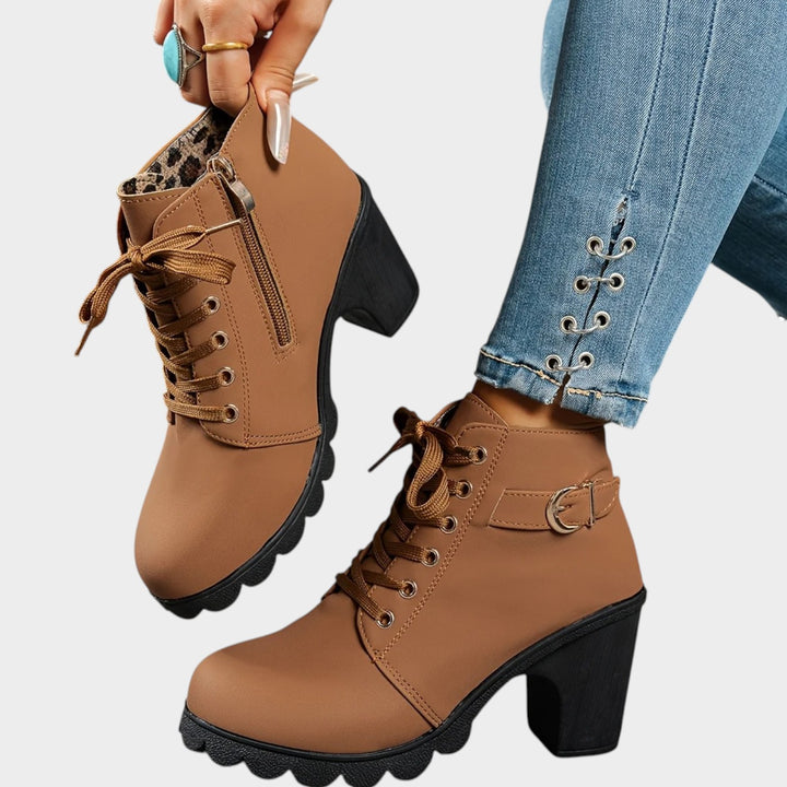 Chunky Block Heel Lace Up Ankle Boots