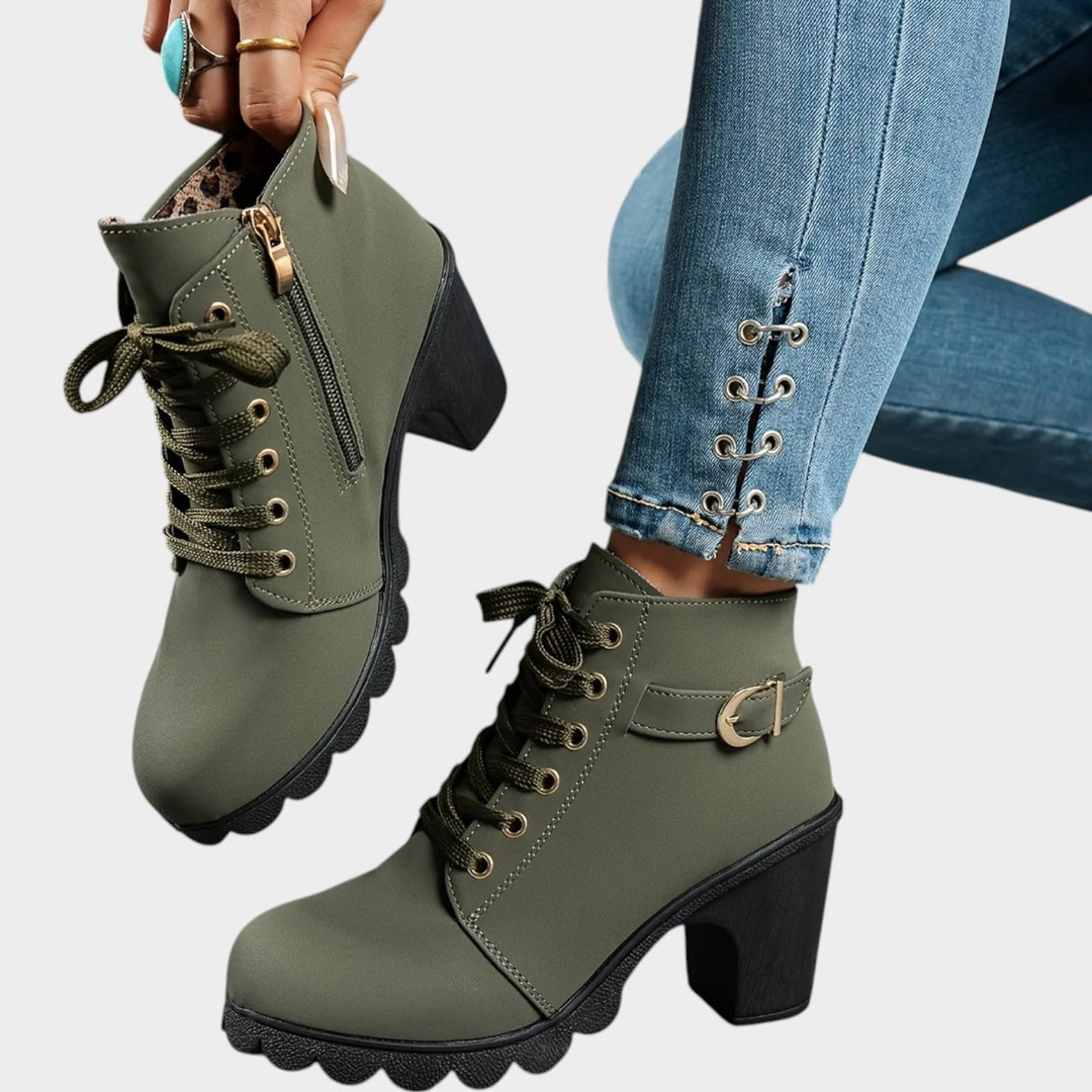 Chunky Block Heel Lace Up Ankle Boots