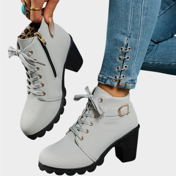 Chunky Block Heel Lace Up Ankle Boots