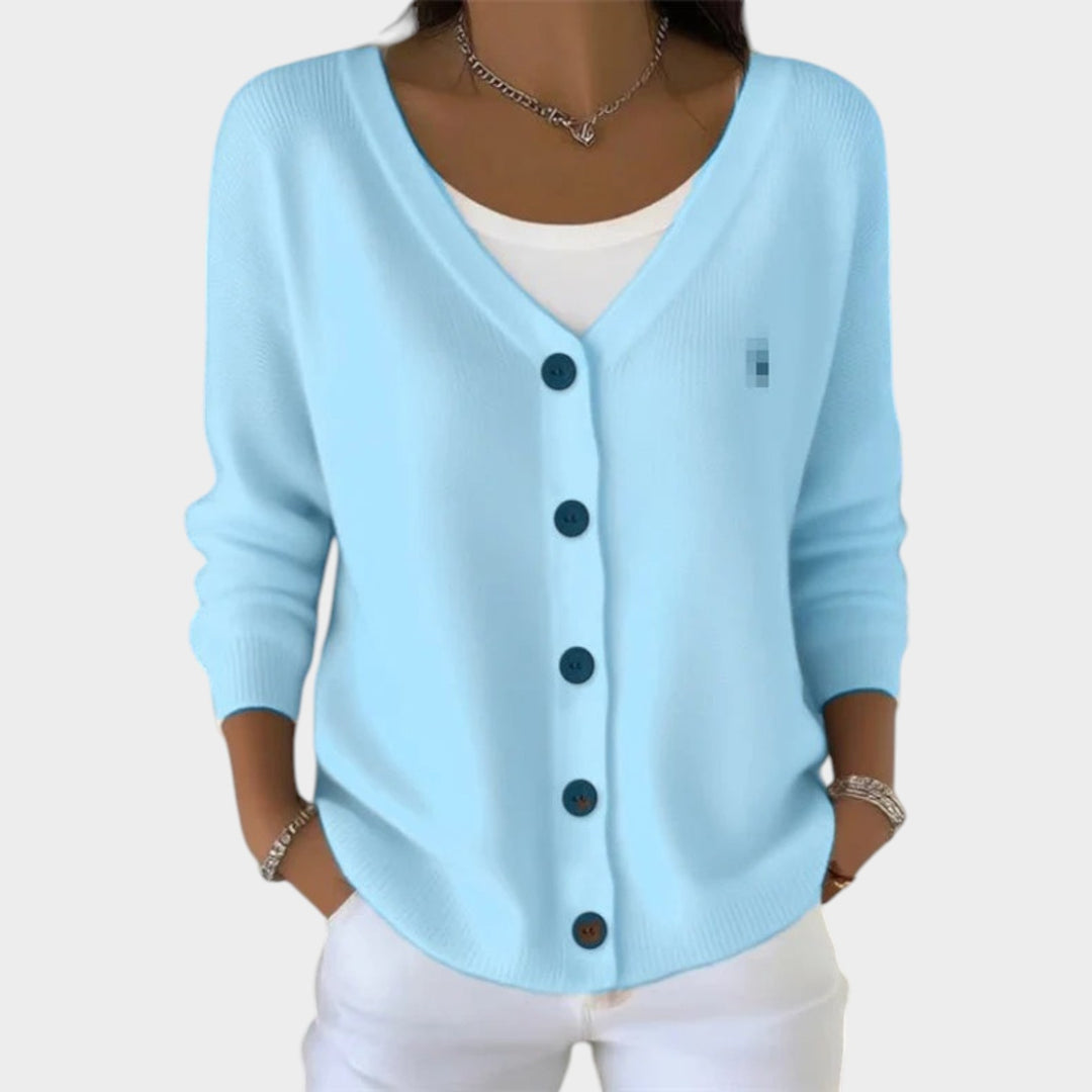 V Neck Button Up Knit Cardigan