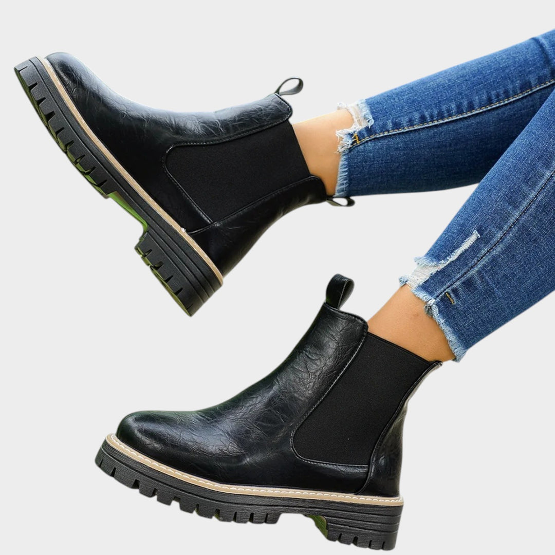 Leather Chunky Chelsea Boots with Elastic Panel