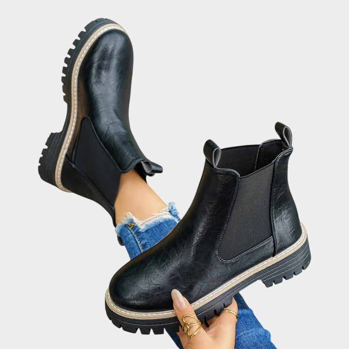 Leather Chunky Chelsea Boots with Elastic Panel