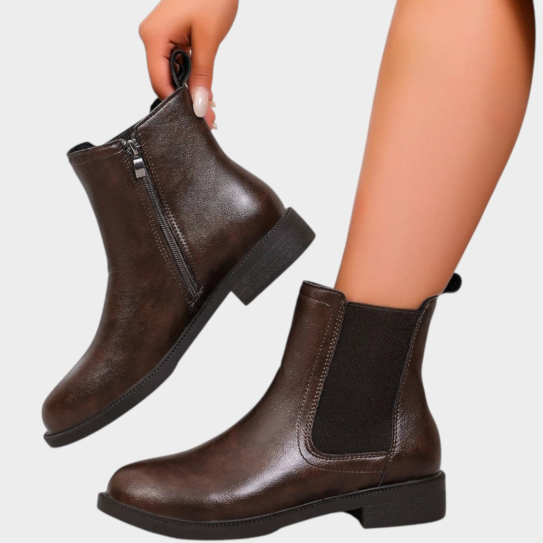 Leather Chelsea Boots with Side Zip & Low Block Heel