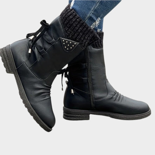 Lace Up Ankle Boots with Side Zip & Comfort Sole