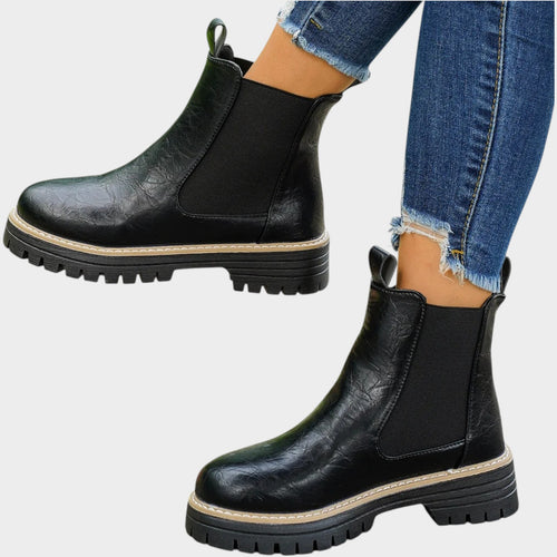 Leather Chunky Chelsea Boots with Elastic Panel