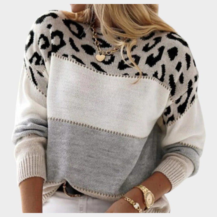 Leopard Print Knitted Crew Neck Sweater