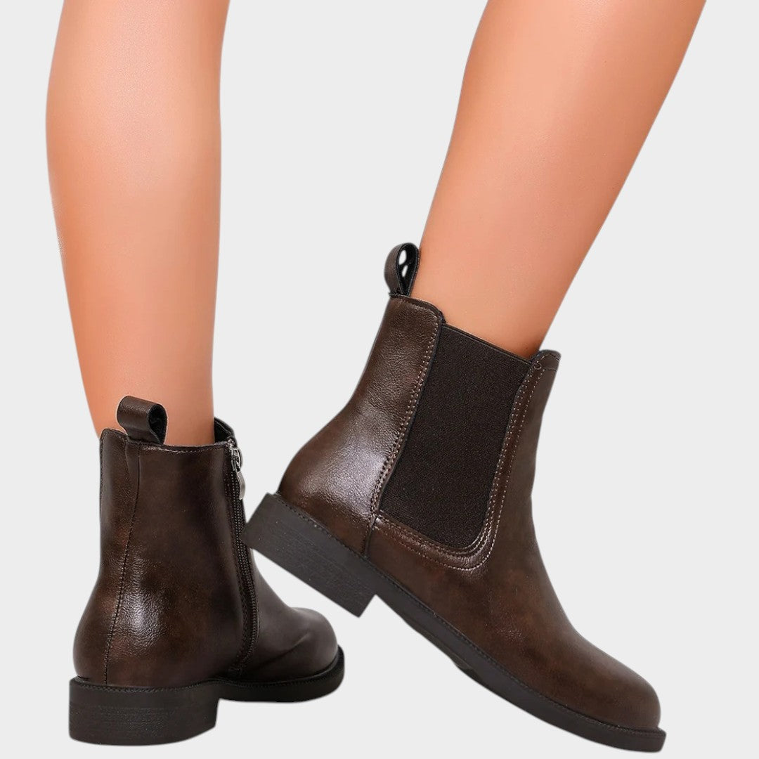 Leather Chelsea Boots with Side Zip & Low Block Heel