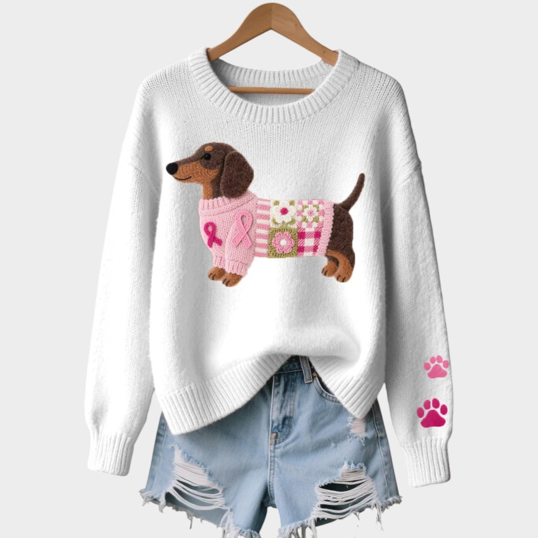 Dog Print Knitted Crew Neck Jumper