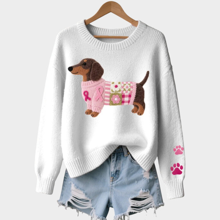 Dog Print Knitted Crew Neck Jumper