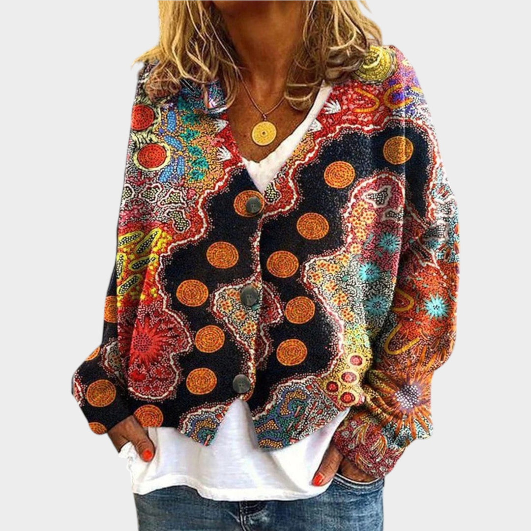 Boho Print Button Up Knitted Cardigan