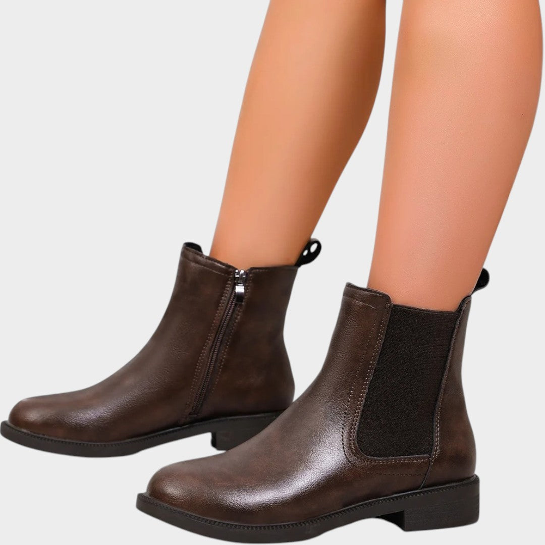 Leather Chelsea Boots with Side Zip & Low Block Heel