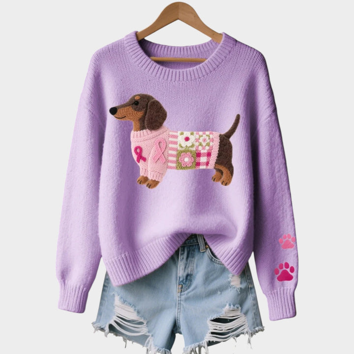 Dog Print Knitted Crew Neck Jumper