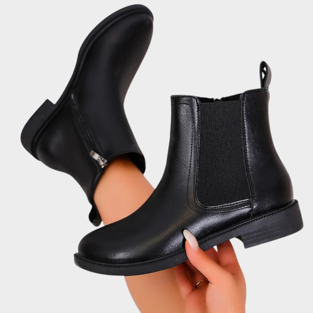 Leather Chelsea Boots with Side Zip & Low Block Heel