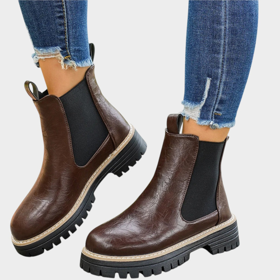 Leather Chunky Chelsea Boots with Elastic Panel