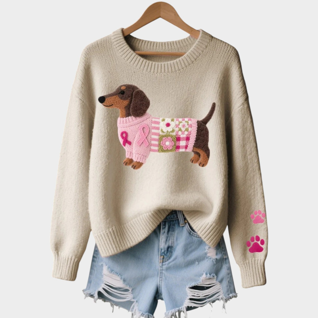 Dog Print Knitted Crew Neck Jumper