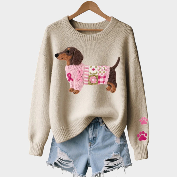 Dog Print Knitted Crew Neck Jumper