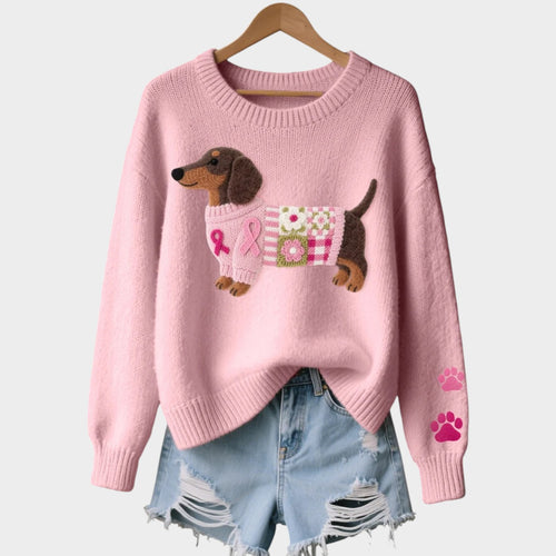 Dog Print Knitted Crew Neck Jumper