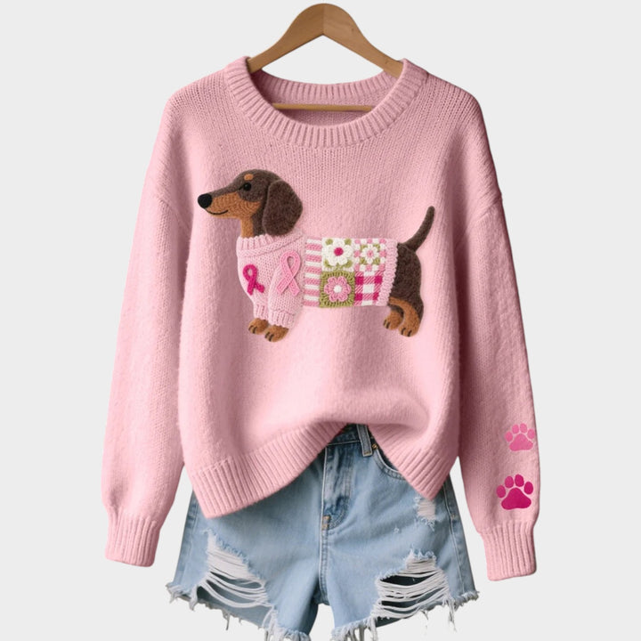 Dog Print Knitted Crew Neck Jumper