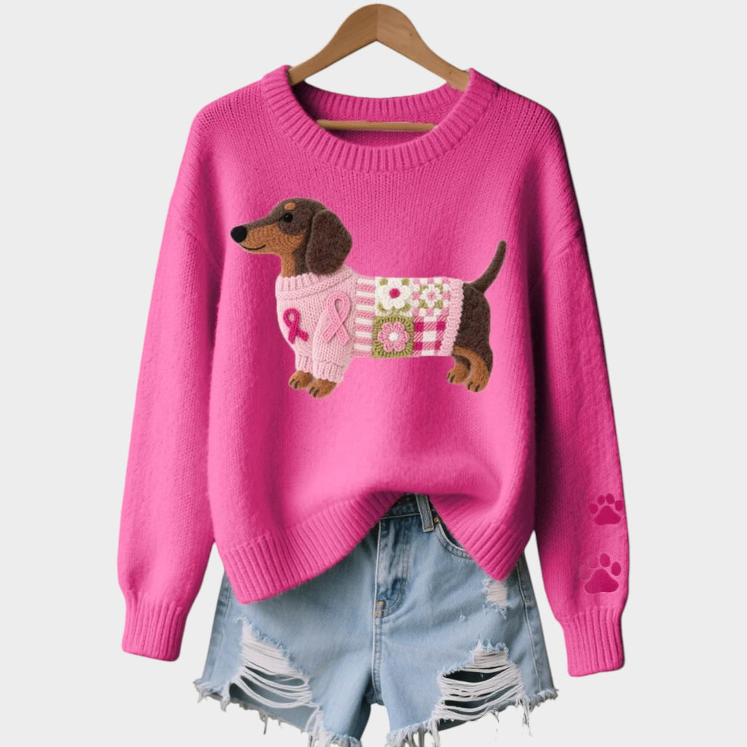 Dog Print Knitted Crew Neck Jumper