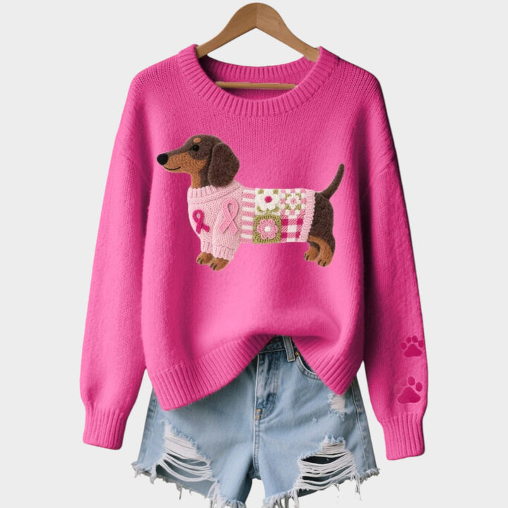 Dog Print Knitted Crew Neck Jumper