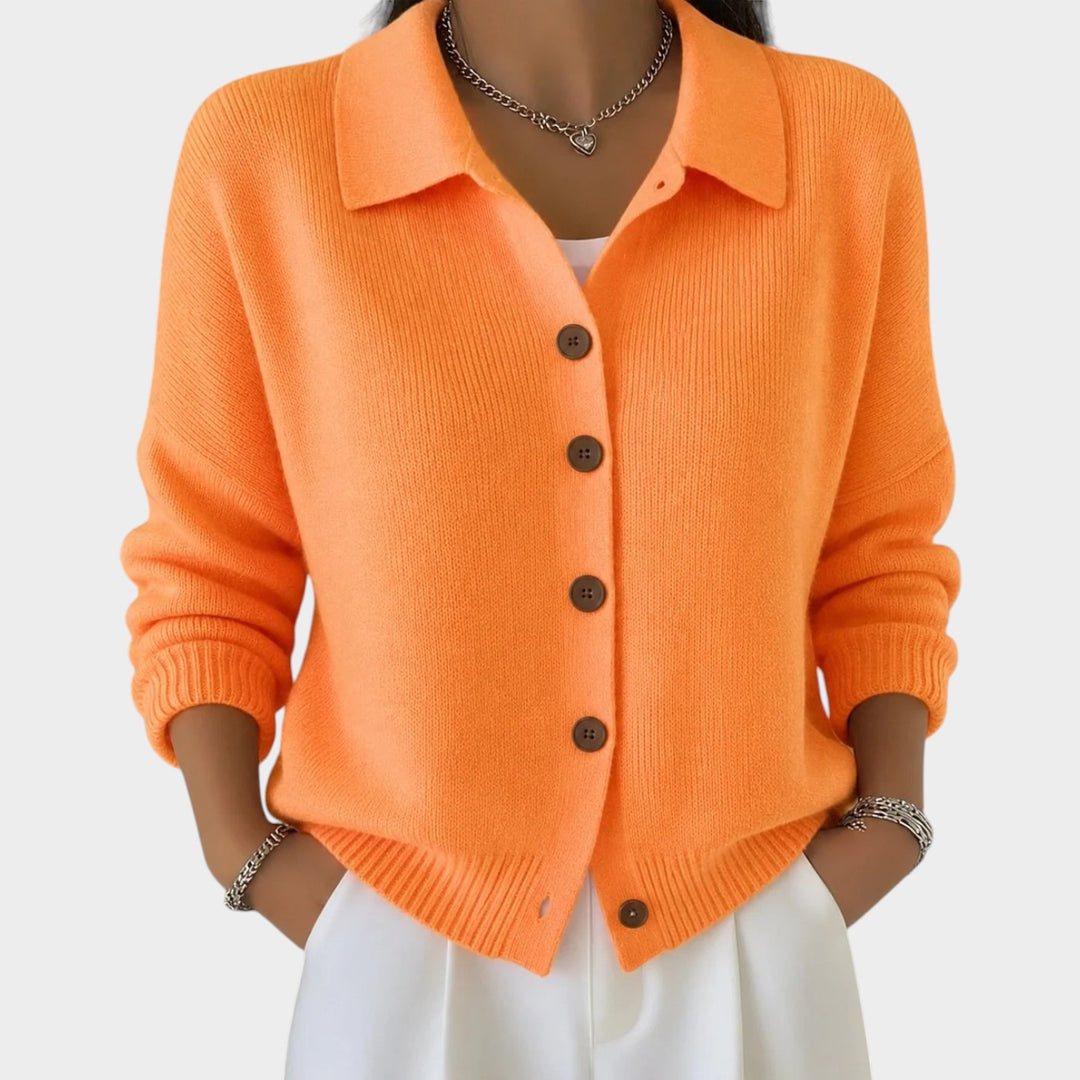 Button Up Collared Knitted Cardigan