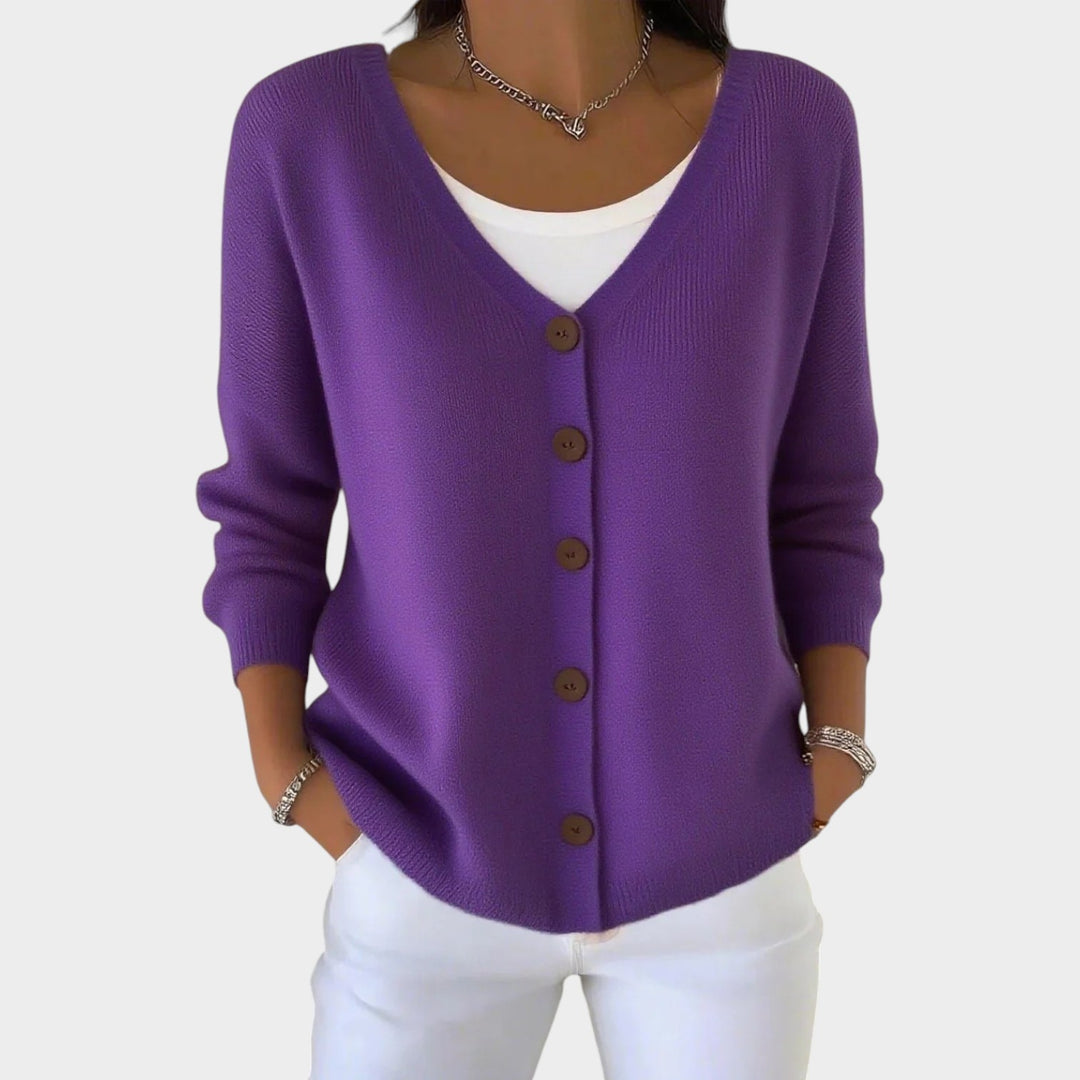 V Neck Button Up Knit Cardigan