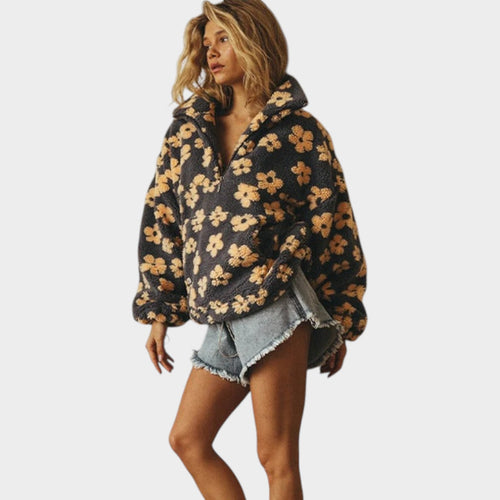 Oversized Sherpa Fleece Zip Up Jacket
