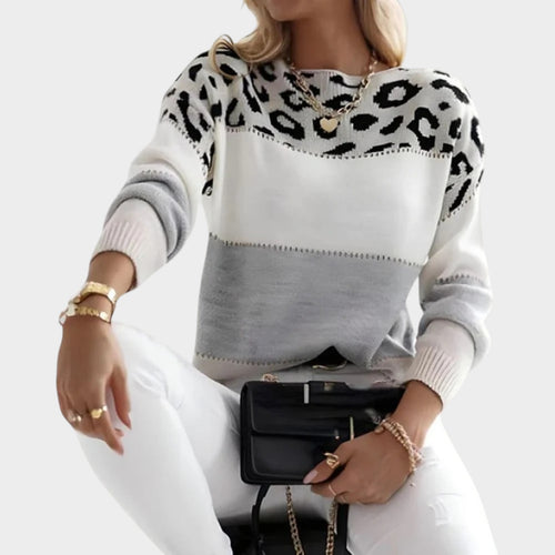Leopard Print Knitted Crew Neck Sweater