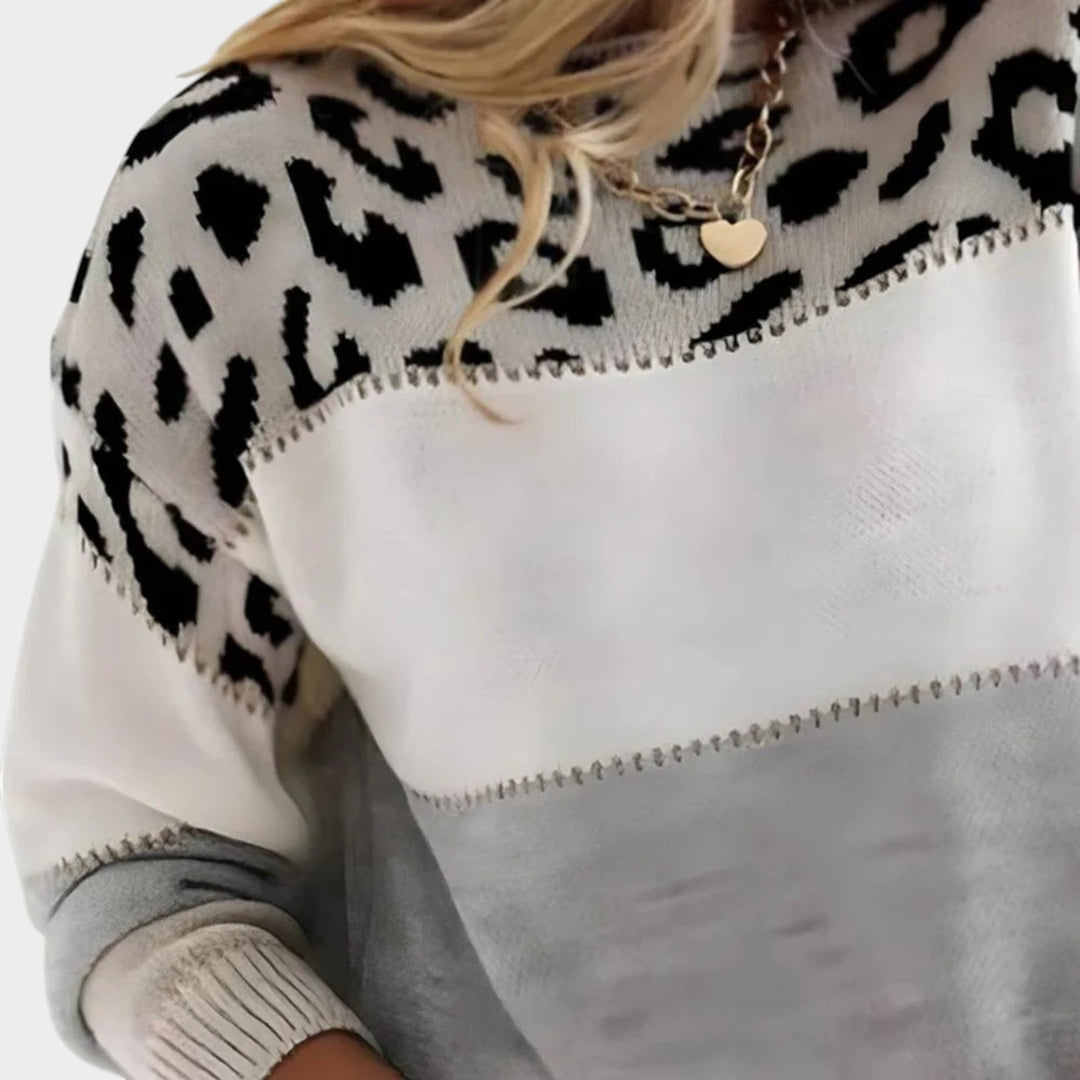 Leopard Print Knitted Crew Neck Sweater
