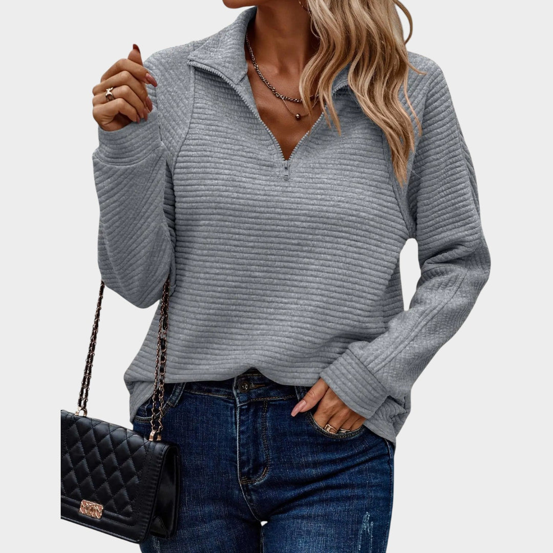 Quarter Zip Ribbed Knitted Jumper