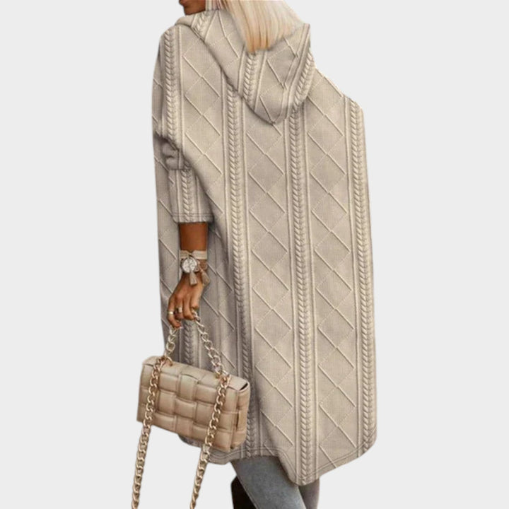 Long Hooded Cable Knitted Cardigan