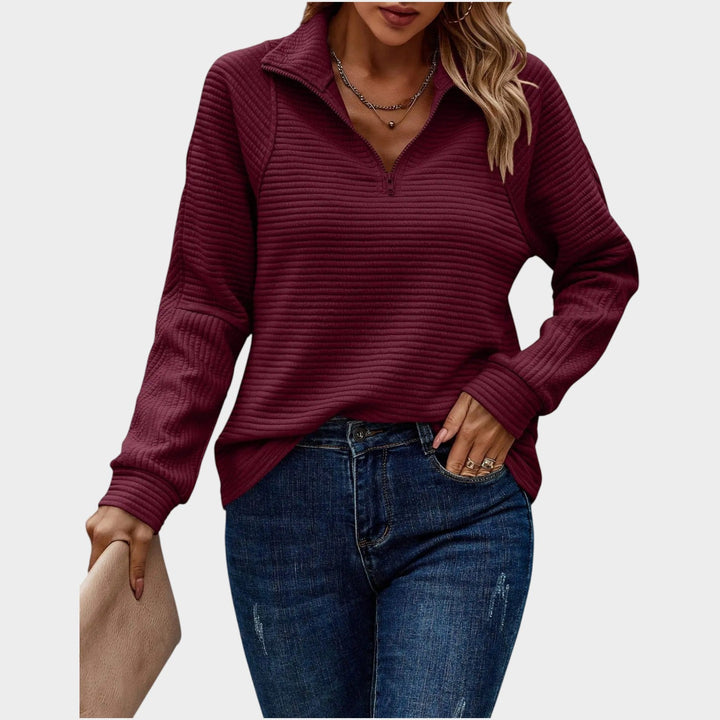 Quarter Zip Ribbed Knitted Jumper
