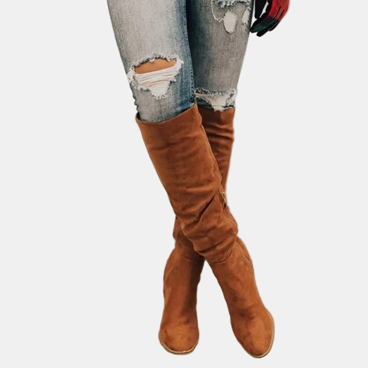 Knee High Suede Block Heel Boots