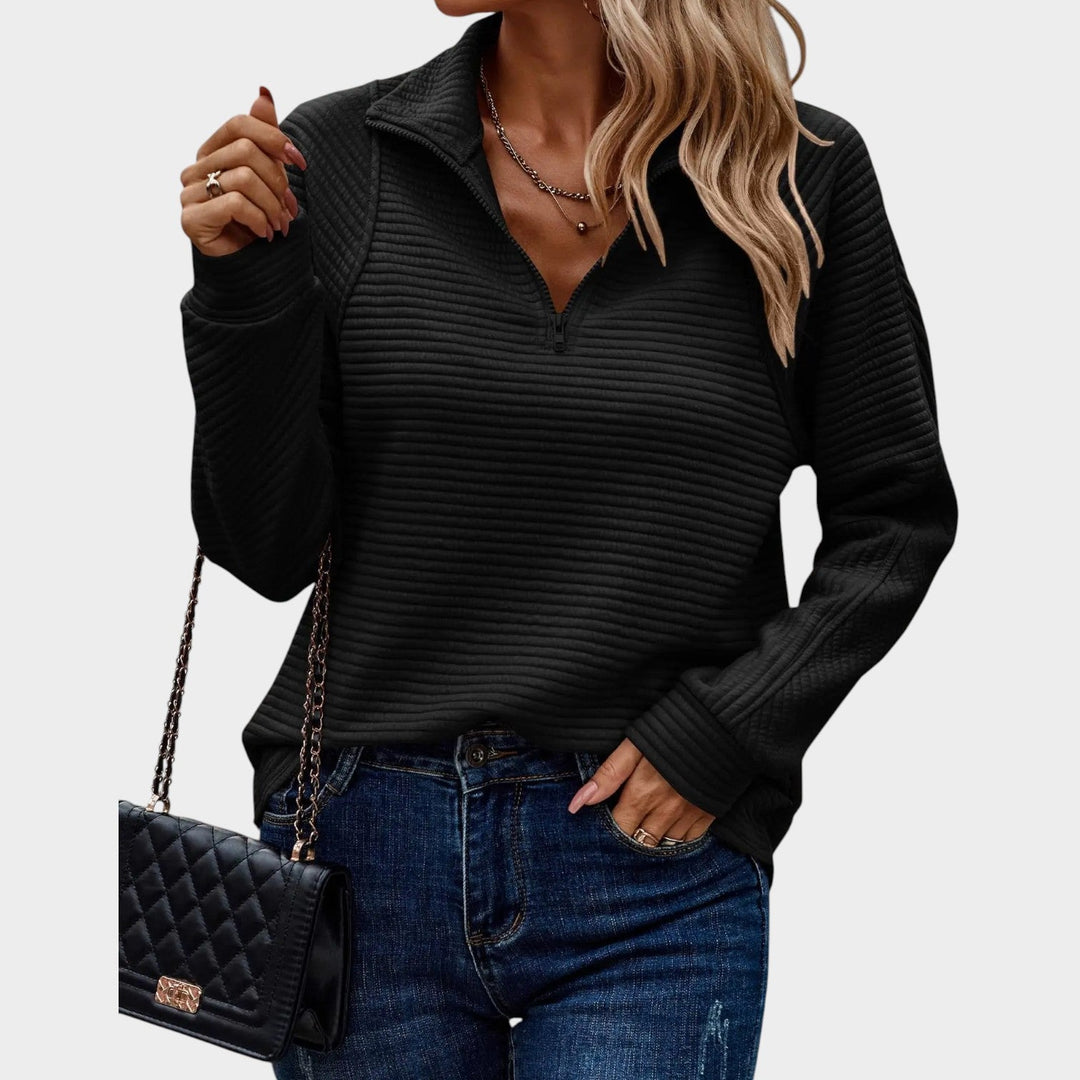 Quarter Zip Ribbed Knitted Jumper
