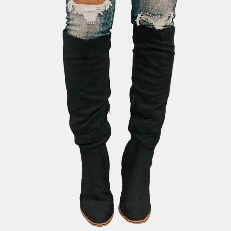 Knee High Suede Block Heel Boots