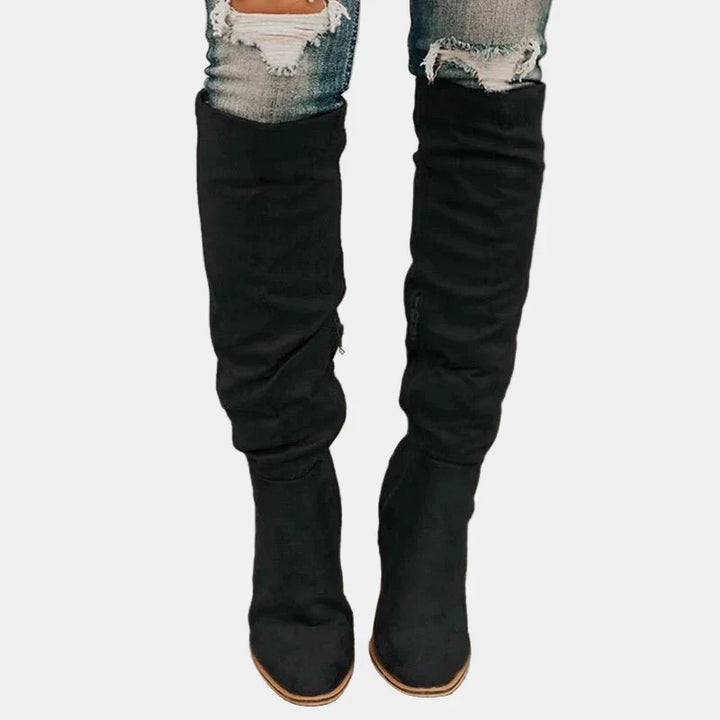 Knee High Suede Block Heel Boots