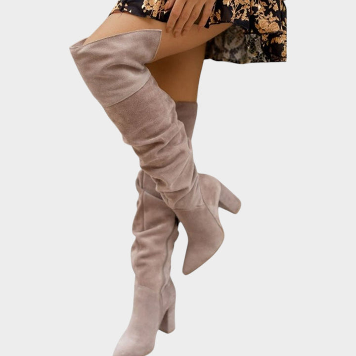 Suede Block Heel Knee High Boots