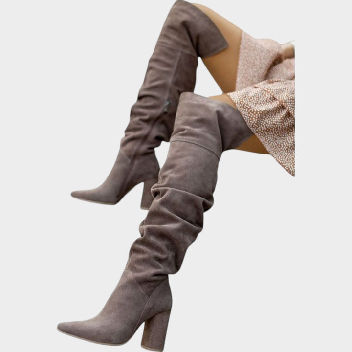 Suede Block Heel Knee High Boots