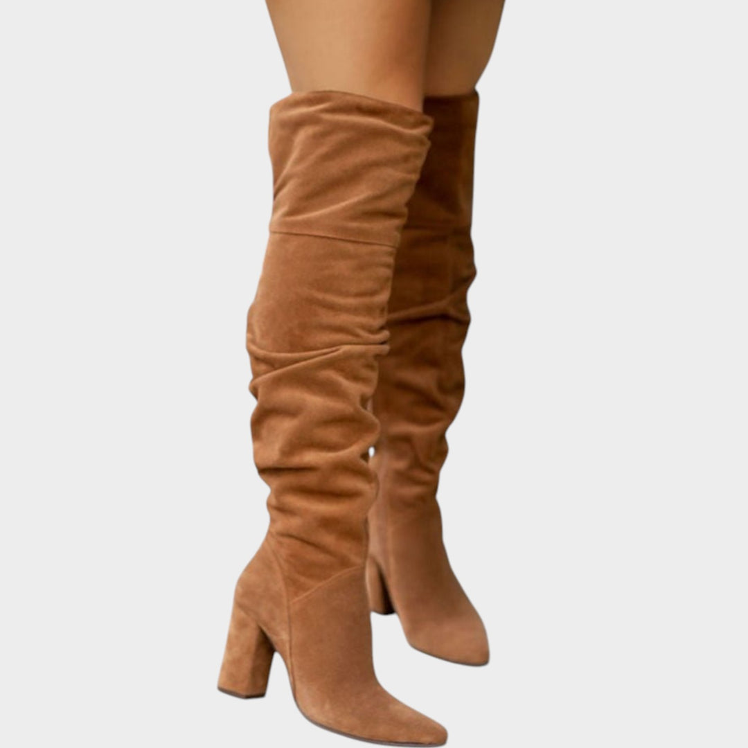 Suede Block Heel Knee High Boots