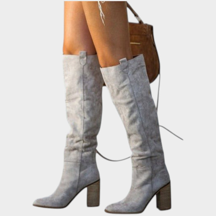Suede Knee High Block Heel Boots
