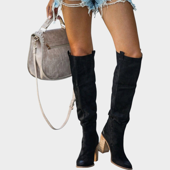 Suede Knee High Block Heel Boots