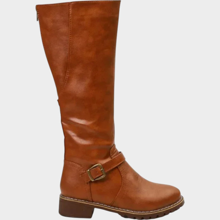 Knee High Leather Riding Boots with Buckle Detail